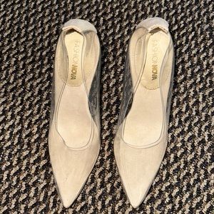 Clear colored pumps, size 6, purchased from Fashion Nova.